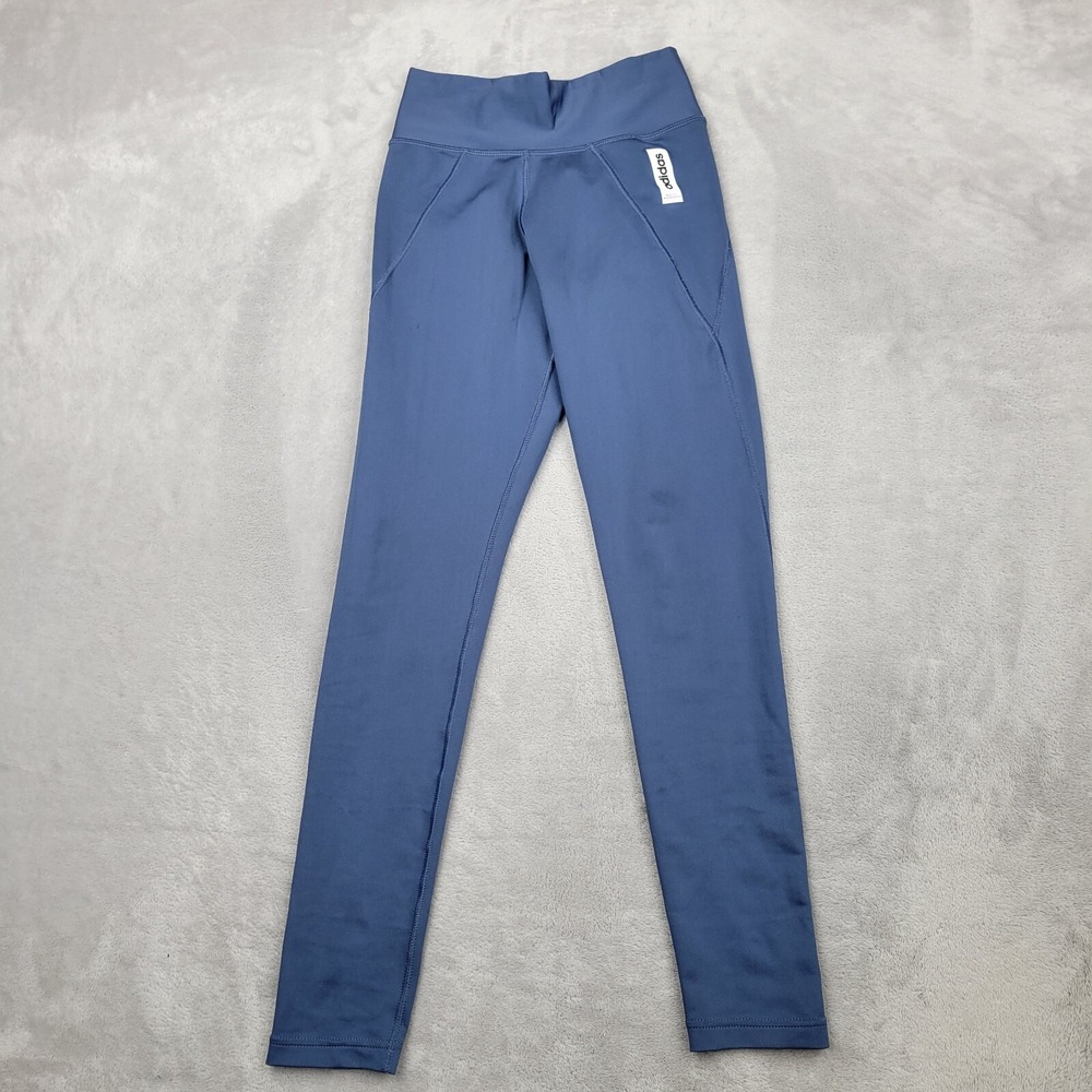 Adidas Pants Women XS Athletic Stretchy Yoga Leggings Climalite Blue Extra Small